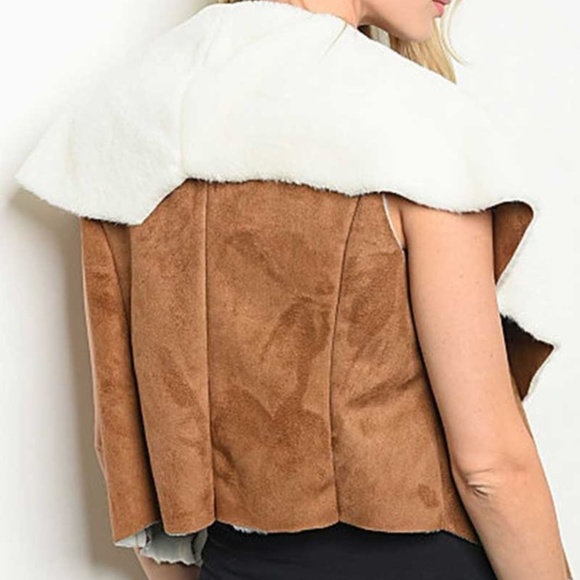 Camel suede and faux fur vest open front - Picture 2 of 2